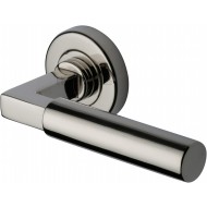 Bauhaus Lever Handles on Rose in Polished Nickel