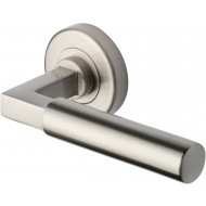 Bauhaus Lever Handles on Rose in Satin Nickel