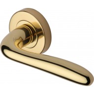 Columbus Lever Handles on Rose in Polished Brass