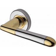 Turin Modern Lever Handles on Rose in Polished Chrome and Brass