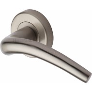 Wing Lever Handles on Rose in Satin Nickel