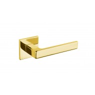 Portel Square Lever Handles On Rose in Raw Polished Brass