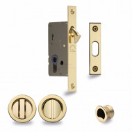 Pocket Door Privacy Set With Round Pulls in Polished Brass