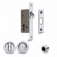 Pocket Door Privacy Set With Round Pulls in Polished Chrome