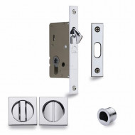 Pocket Door Privacy Set With Square Pulls in Polished Chrome