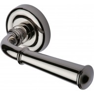 Colonial Regency Lever Handles on Rose in Polished Nickel