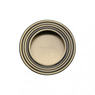 Round Reeded Pocket or Sliding door Flush Pulls Antique Brass