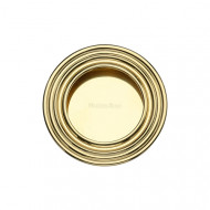 Round Reeded Pocket or Sliding door Flush Pulls Polished Brass