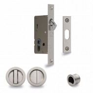 Pocket Door Privacy Set With Round Pulls in Satin Nickel
