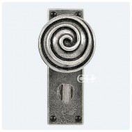 Finesse Design Pewter Swirl Knobs on Privacy Bathroom Backplate