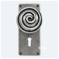 Finesse Design Pewter Swirl Knobs on Jesmond Lock Backplate
