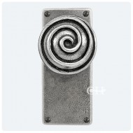 Finesse Design Pewter Swirl Knobs on Jesmond Latch Backplate
