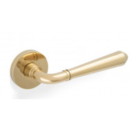 Valli H1037 Lever Handles on Round Rose in Polished Brass