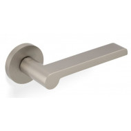 Valli H1054 Lever Handles on Round Rose in Satin Nickel