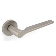 Valli H1062 Lever Handles on Round Rose in Satin Nickel