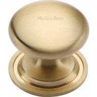 Victorian Round Cabinet Knobs On Rose Satin Brass