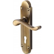 Savoy Lever Handles on Short Backplate in Antique Brass