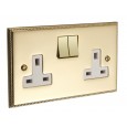 Polished Brass 2G Switched Socket With White Inserts