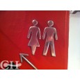 man and woman with arrow in polished aluminium