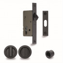 Pocket Door Privacy Set With Round Pulls in Black