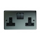 2 Gang Switched Socket in Black Brass or Stainless