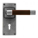Finesse Design Pewter Jedburgh Lever Handles on Jesmond Backplate. Brown/Black.