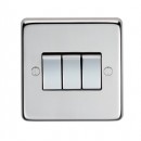 Single 3 Gang Light Switch. Black Brass or Stainless