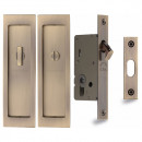 Rectangular Pocket Door Privacy Set In Antique Brass