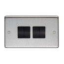 Single 4 Gang Light Switch. Black Brass or Stainless