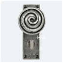 Finesse Design Pewter Swirl Knobs on Privacy Bathroom Backplate