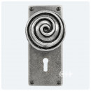 Finesse Design Pewter Swirl Knobs on Jesmond Lock Backplate